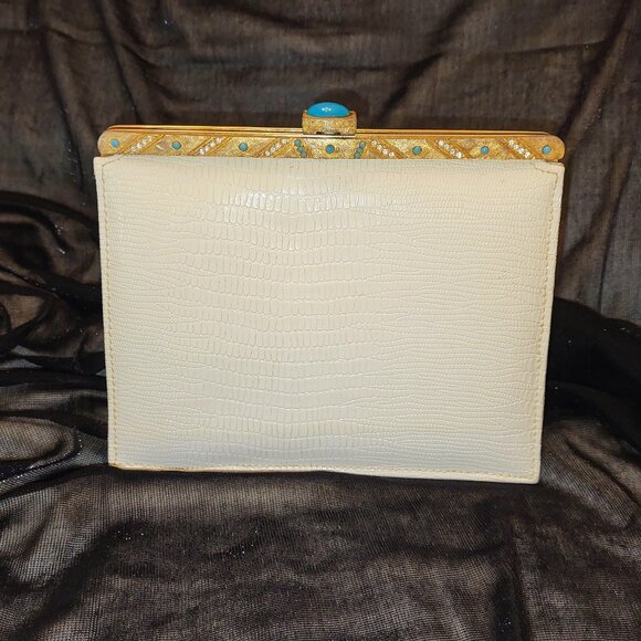 Antique Vintage Retro 1940s 1950s White Lizard Clutch Frame Bag